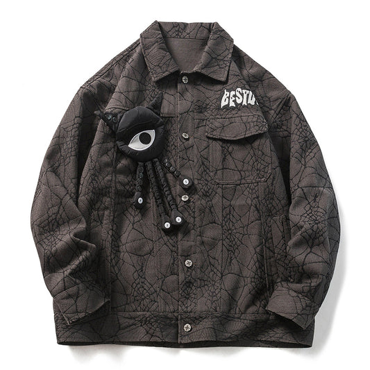 Retro Plush Eye Loose Fit Jacket with Detachable Eyes