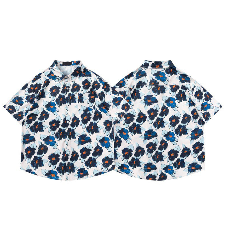 New for summer: Graffiti floral print short-sleeved shirt