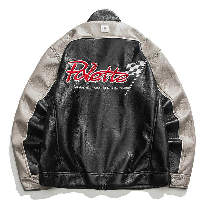American casual embroidered retro PU jacket
