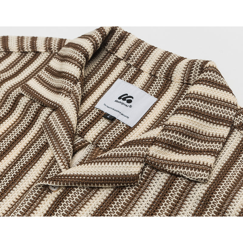 New summer bar neck striped short sleeve shirt