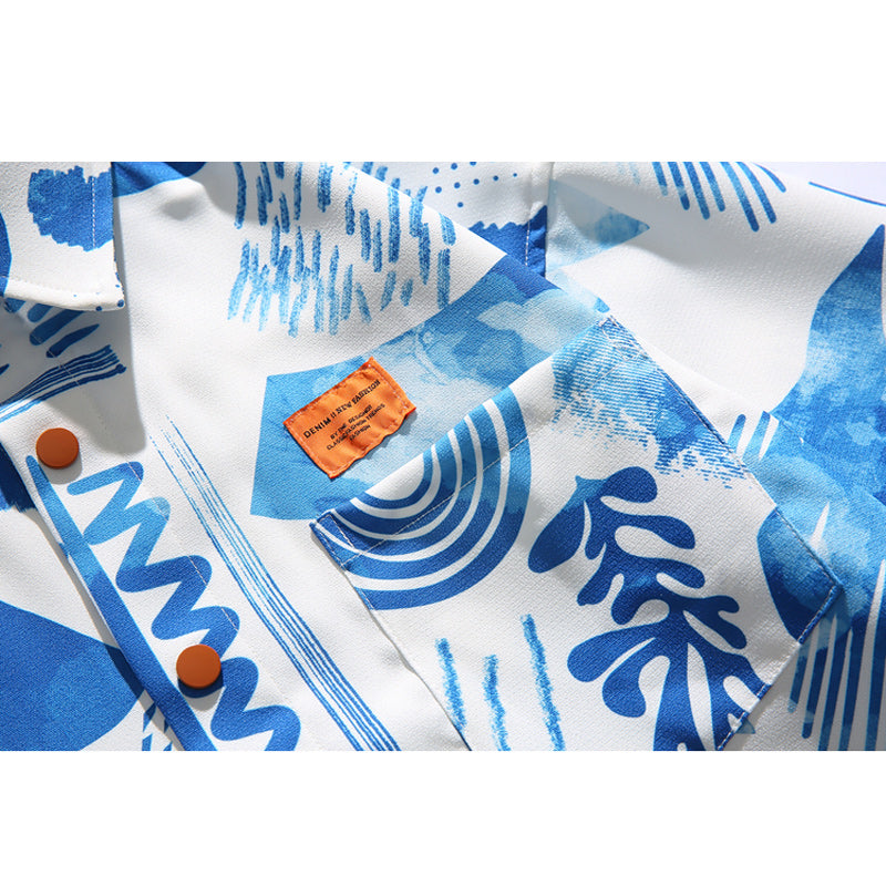 Refreshing all-over print aloha short-sleeved shirt