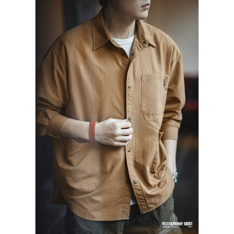 Water-repellent checked Taslon fabric work shirt