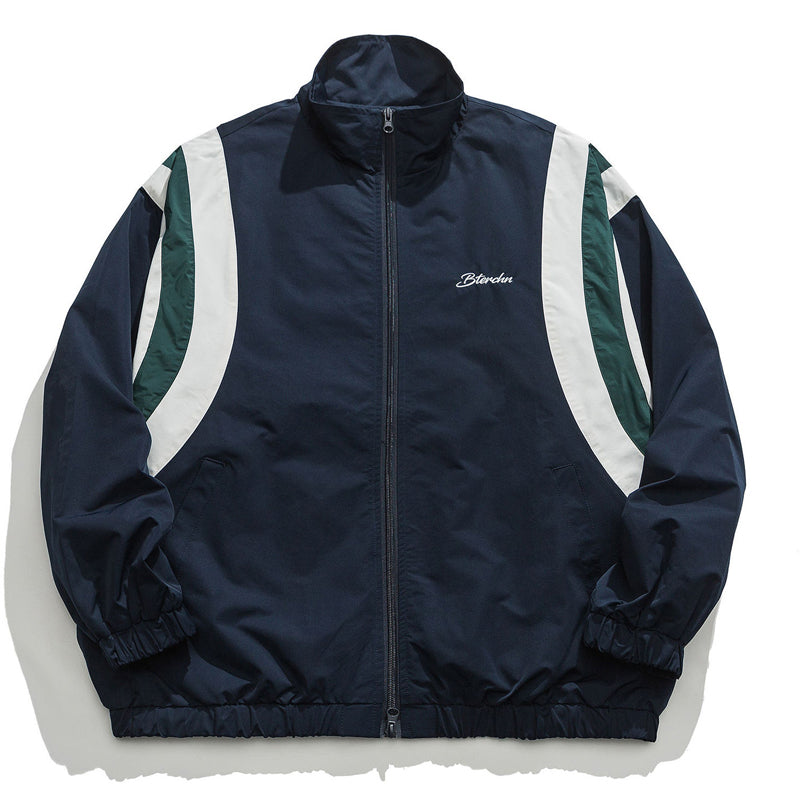Vintage alphabet jacket with stand-up collar and zipper