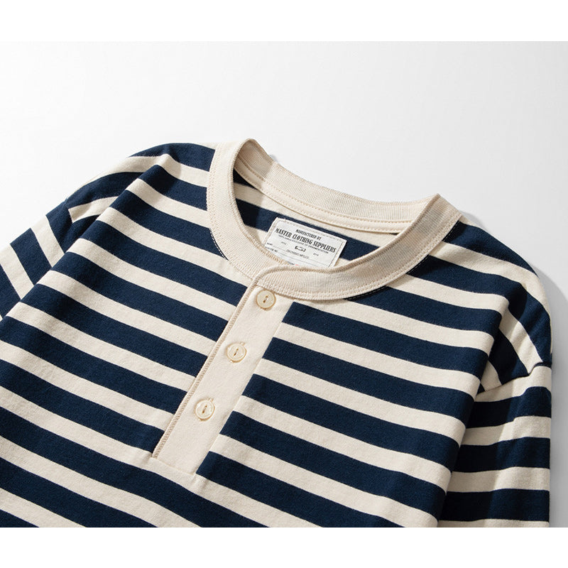 Striped Henley neck long sleeve tee