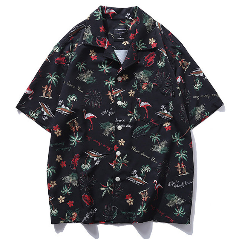 "Palm Trees, Flamingos, and Fireworks" Aloha Shirt