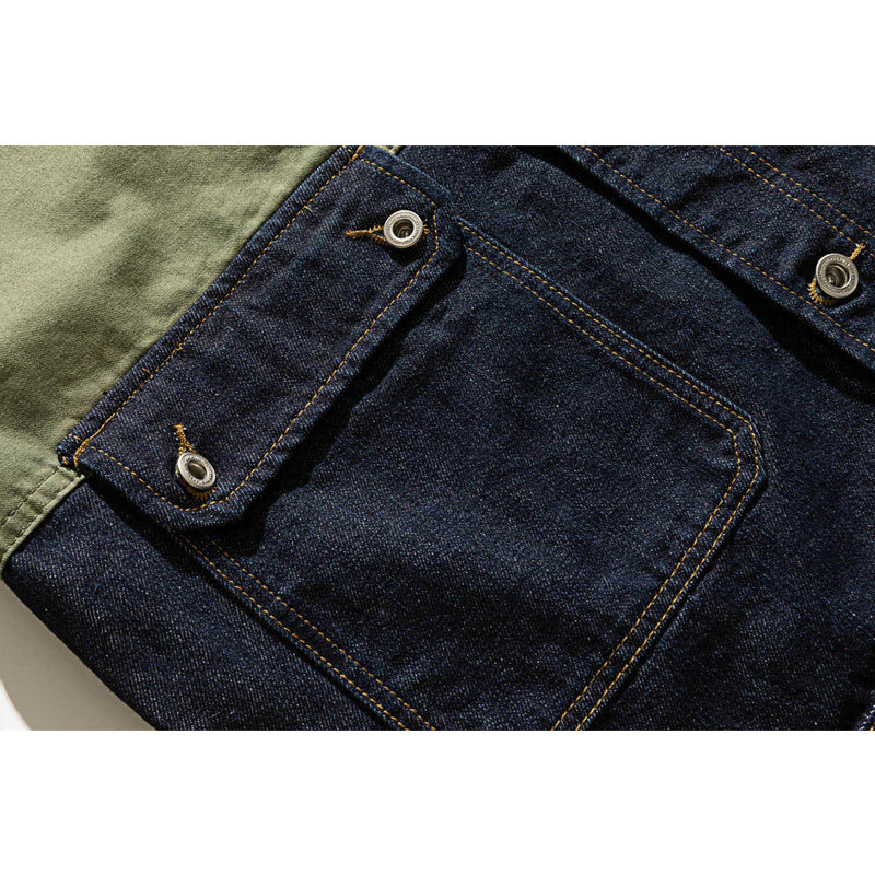 Color-block denim American casual jacket