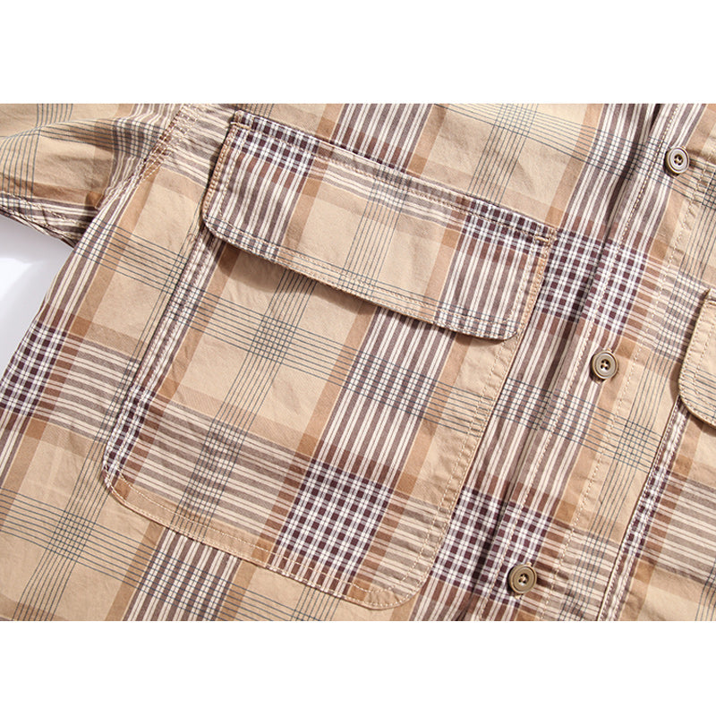 Classic cotton check pattern long sleeve shirt