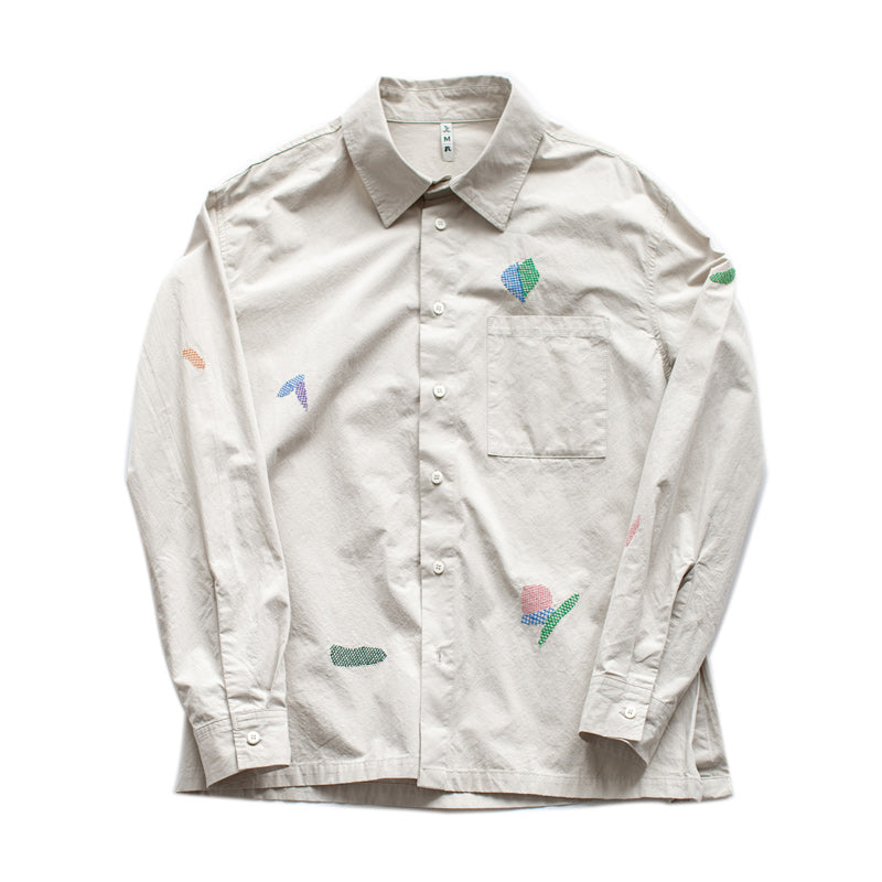 Retro embroidered cotton long-sleeved shirt