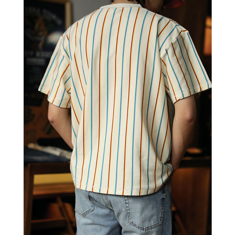 260g レトロカラフルバルーンストライプコットンtee