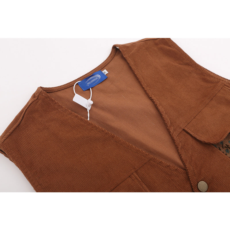 Corduroy print V-neck vest