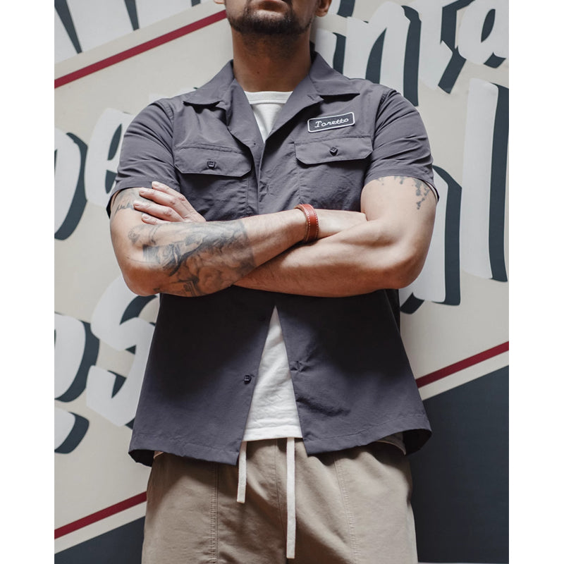 Embroidered tag double pocket work shirt