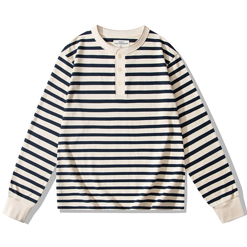 Striped Henley neck long sleeve tee