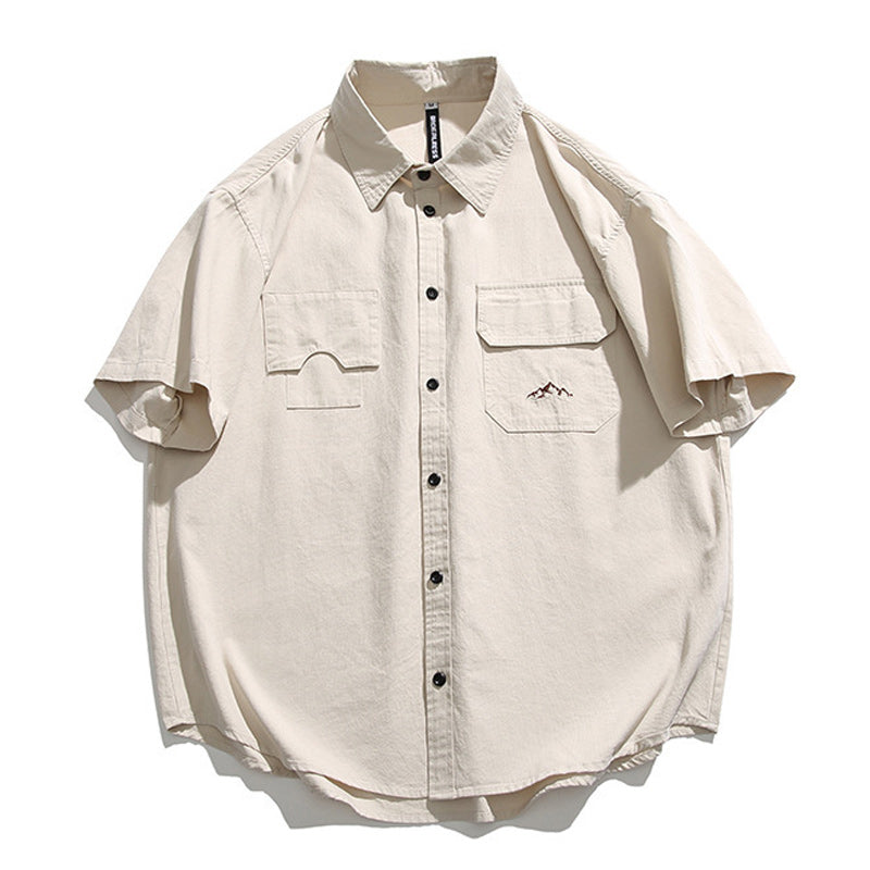 Solid color short-sleeved work shirt in four colors