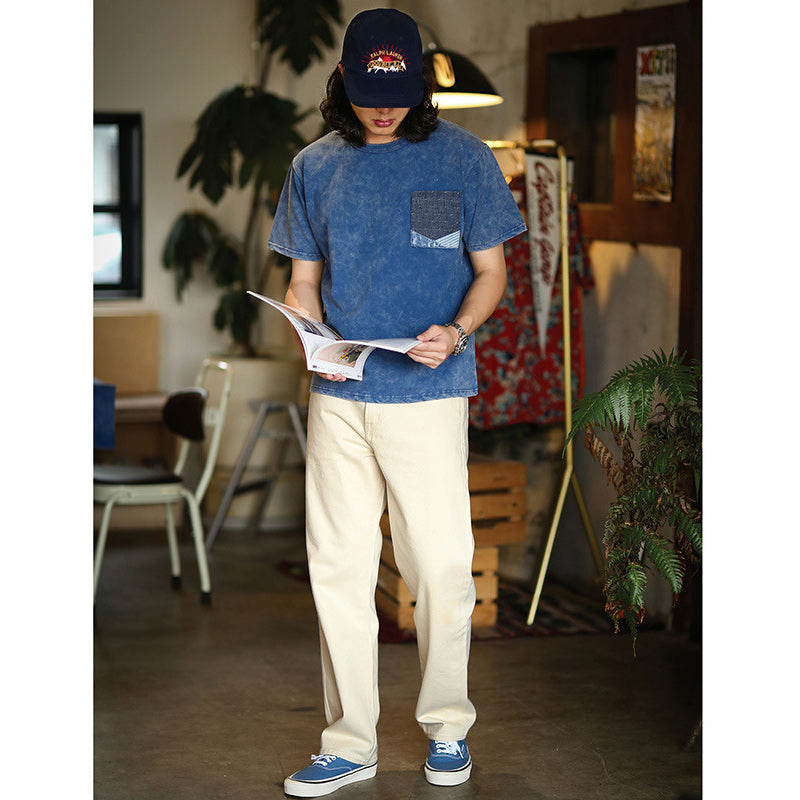 スノーウォッシュ加工 切替デニムポケットコットンTee