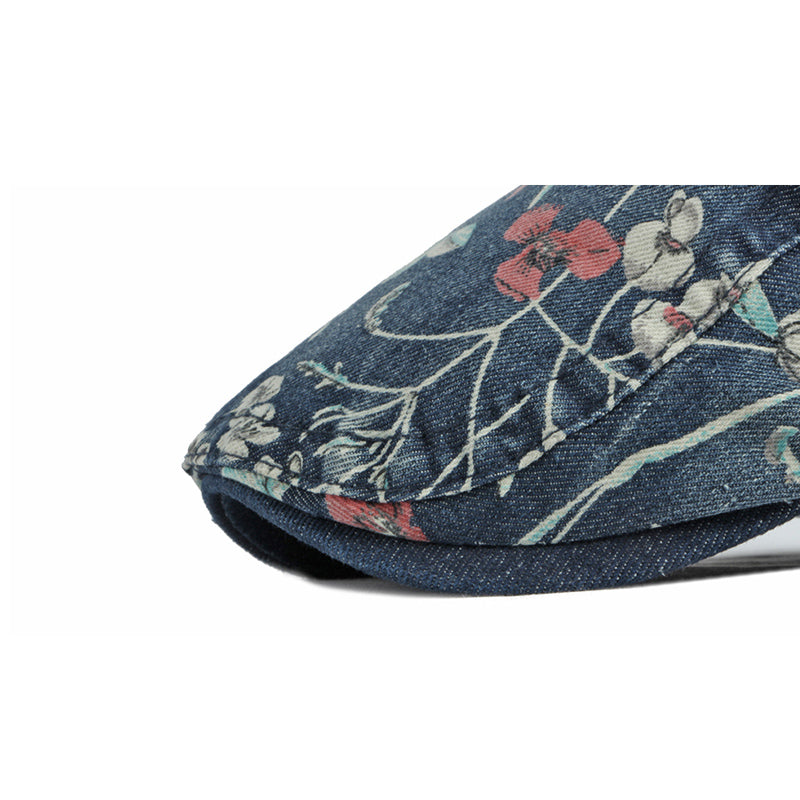 Ethnic print washed denim cap