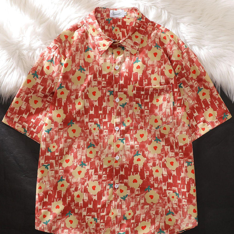 New Summer Floral Print Short Sleeve Shirt