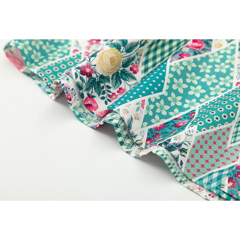 Retro floral diamond-print short-sleeved shirt