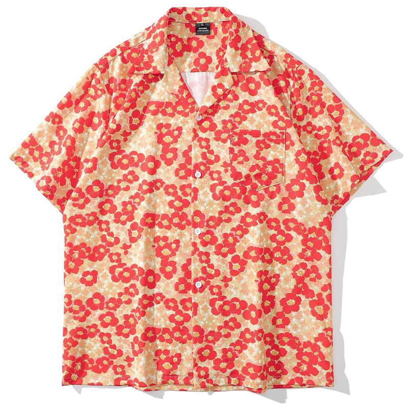 New for summer Cuban neck floral print short sleeve shirt