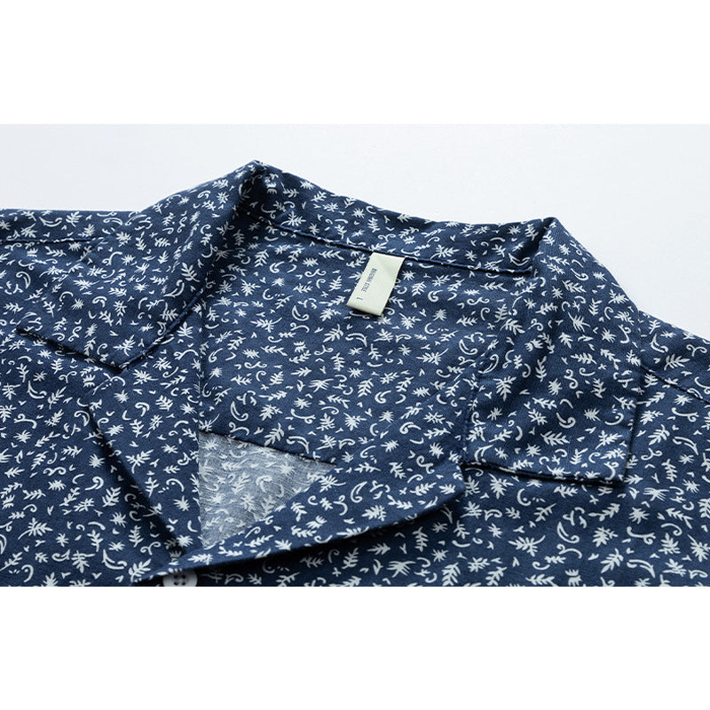 Cuban neck floral navy aloha shirt