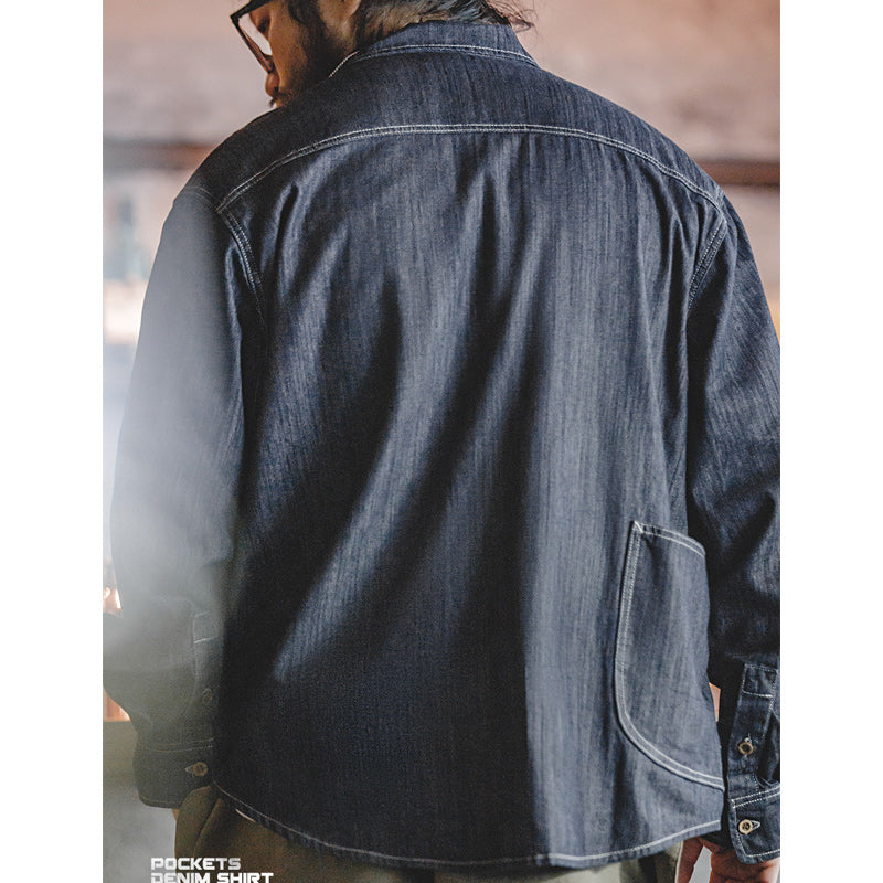 Denim work shirt with large "U" pocket