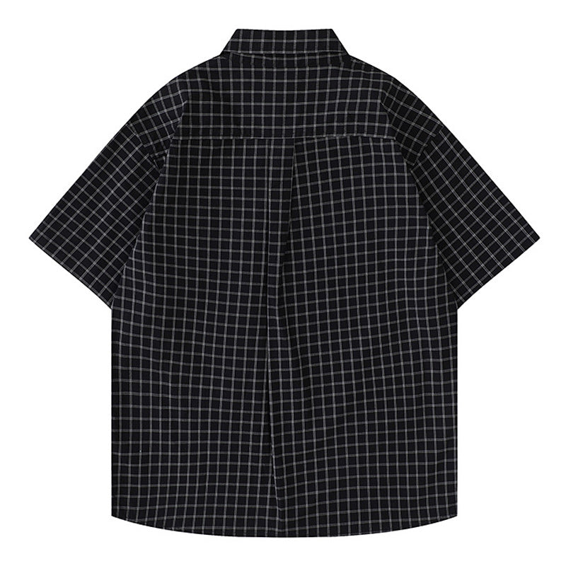 Classic zipper pocket check pattern short sleeve shirt