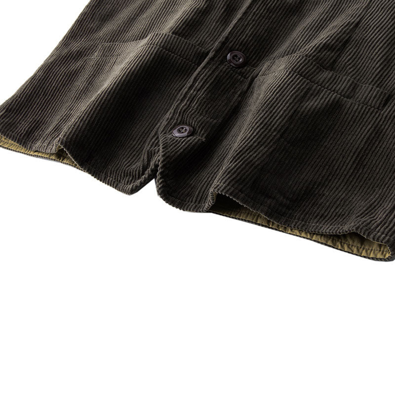 Solid color, multi-pocket, heavyweight corduroy cargo vest