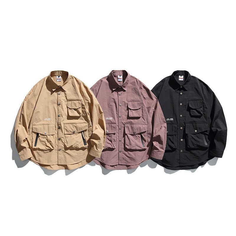 New Spring Collection: Solid Color Overalls with Multi-Pocket Long Sleeve Shirt