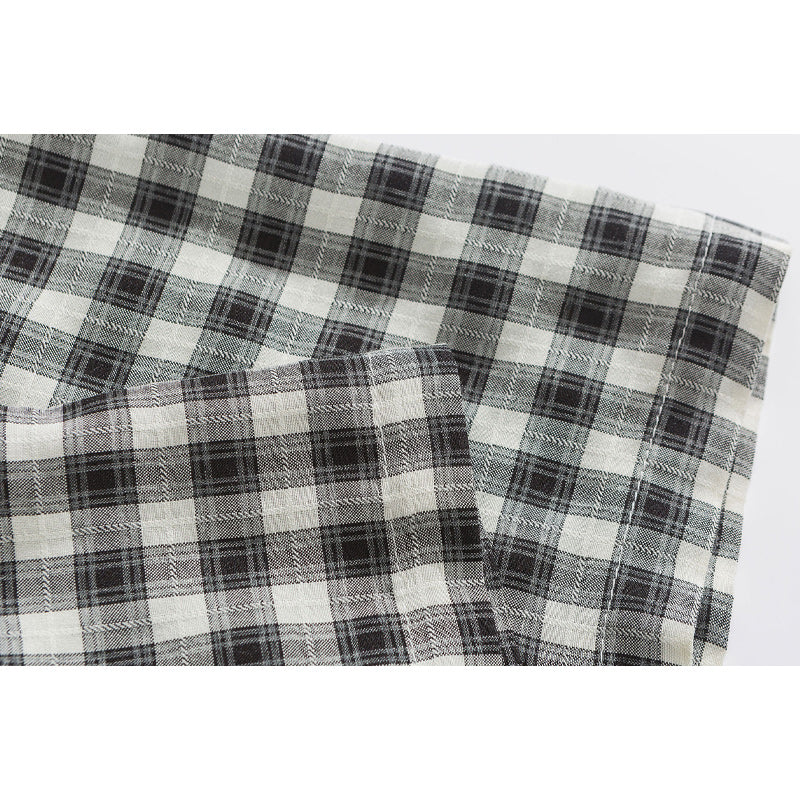 Cuban neck plaid work shirt with pocket