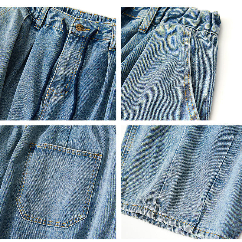 Distressed washed oversized cropped denim pants