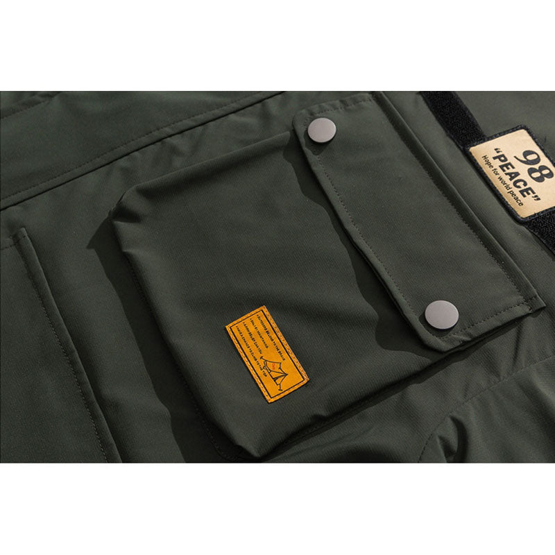 Stand collar multi-pocket outdoor cargo jacket