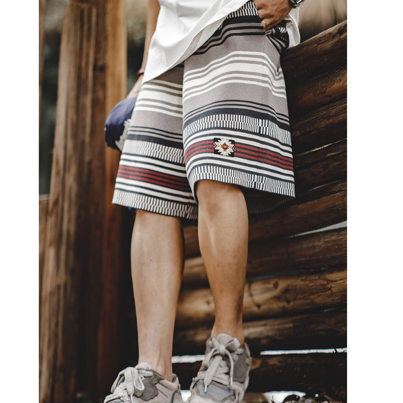 Ethnic striped intarsia beach shorts with Navajo tag