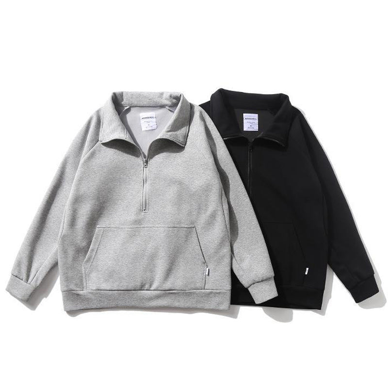 定番無地ジッパーポケットパーカー