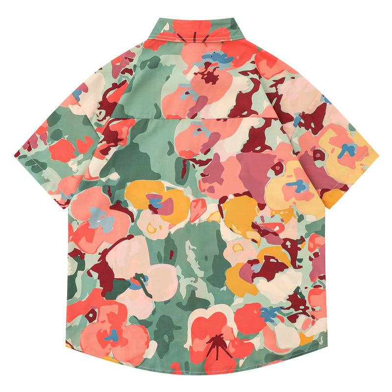 New for summer: Oil painting style floral short sleeve shirt