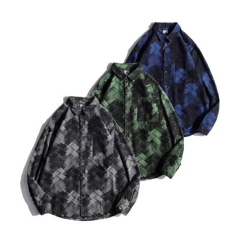 Paint print long sleeve denim shirt available in 3 colors