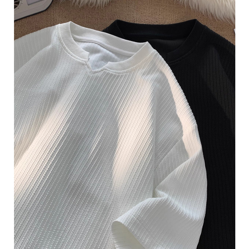 New Spring Plain V-Neck Long Sleeve T-Shirt M-5XL