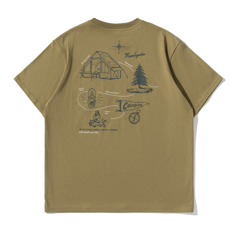 夏新作 Yama camping プリント半袖Tシャツ