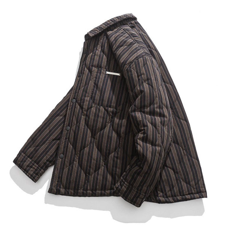 Winter Casual Striped Coat with Turndown Collar and Warm Down Jacket