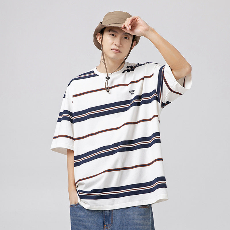 Retro color horizontal striped short sleeve T-shirt