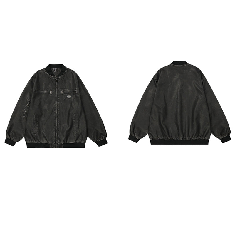 American Casual Retro Wash PU Leather Jacket