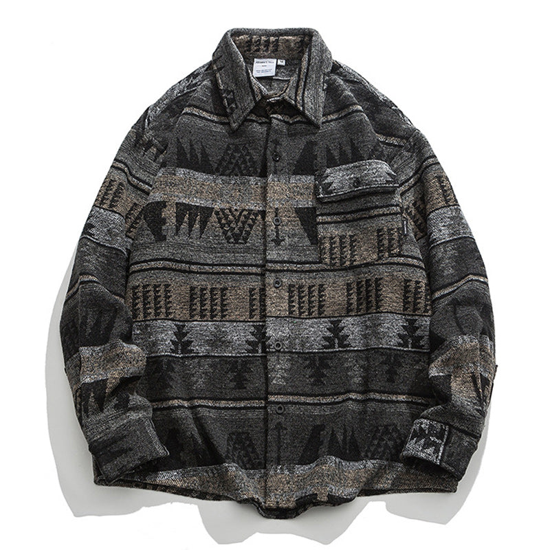Ethnic NAVAJO all-over print wool blend tweed overshirt