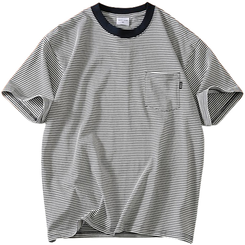 New for summer: Washed cotton striped short-sleeved T-shirt