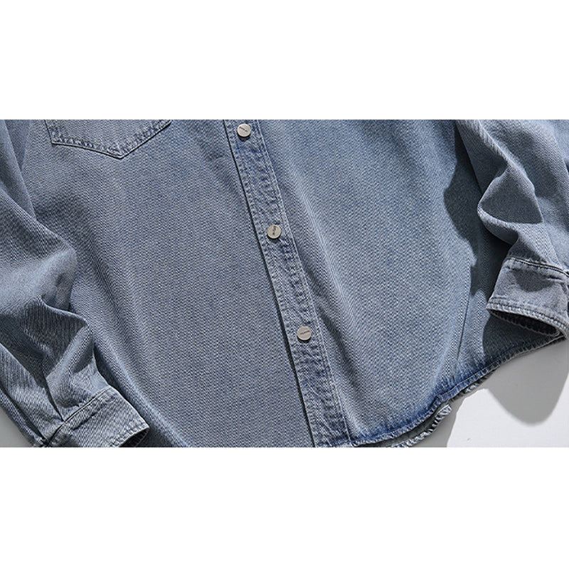 American casual denim pocket long sleeve shirt