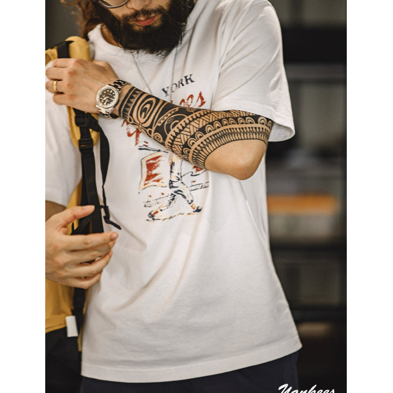 YANKEES! Batting Print & Baseball Embroidery Cotton Tee