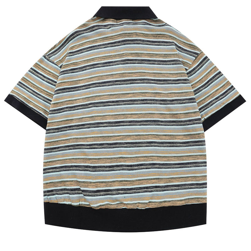 Retro color-striped polo shirt