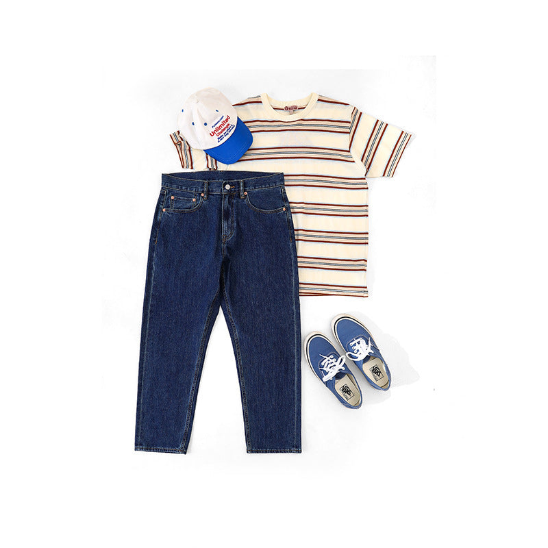 Cool-to-the-touch, 9/10-length slim red-selvedge denim pants