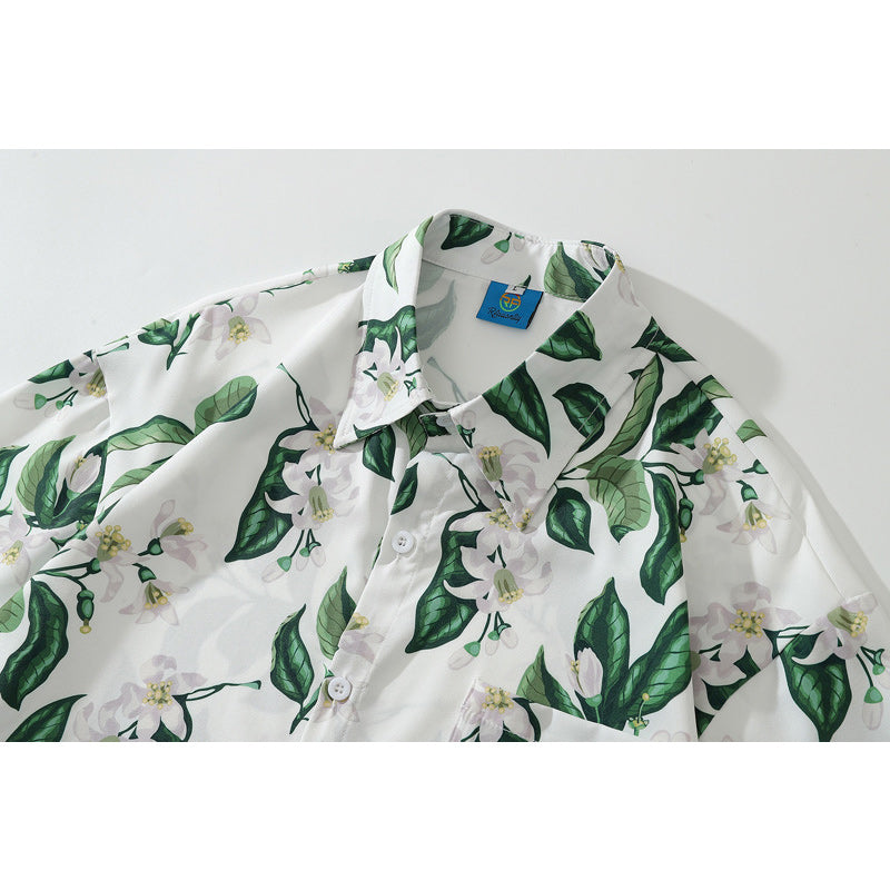 Fresh Hawaiian floral short-sleeved shirt