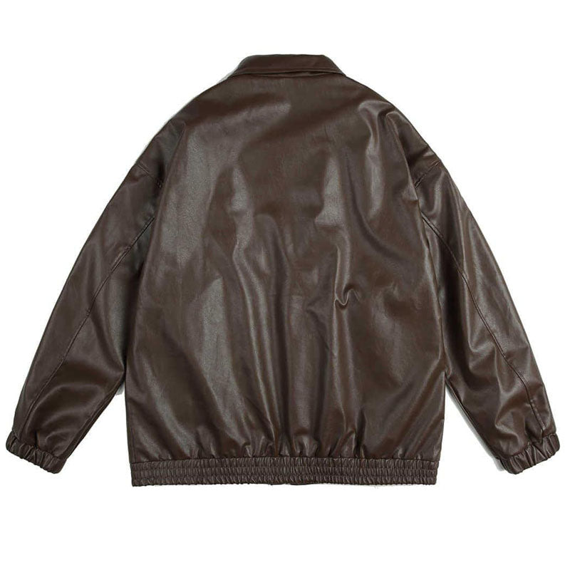 Classic American casual plain PU leather jacket