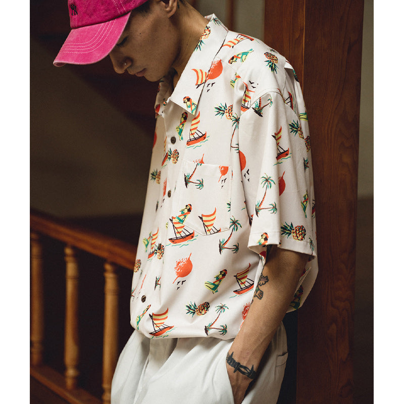 Hawaii Yacht Print Short Sleeve Shirt