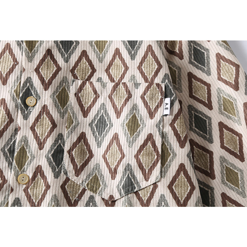 Geometric Print Corduroy Long Sleeve Shirt