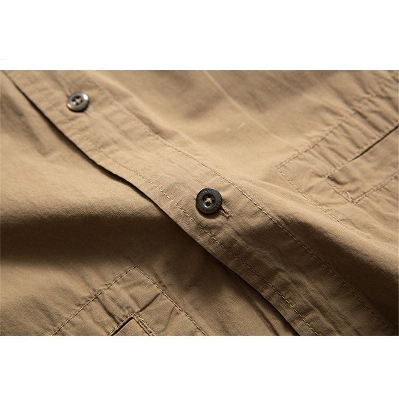 Solid color multi-functional pocket work short sleeve shirt